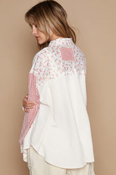 POL Long Sleeve Embroidered Print Patch Pocket Shirt OutfitFlow